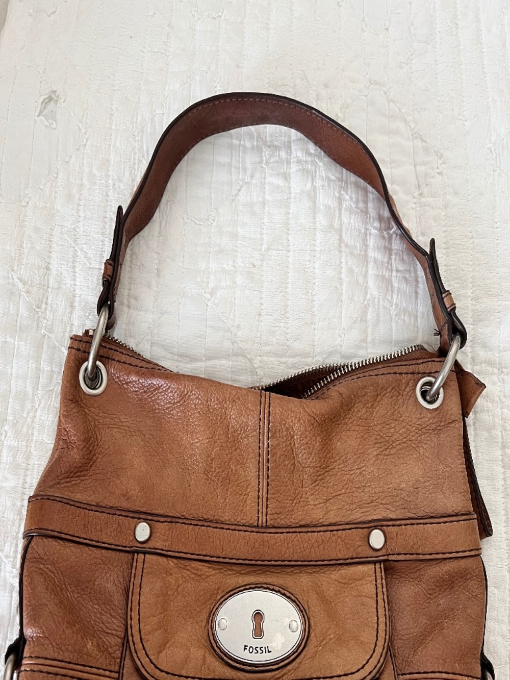 Vintage Fossil Brown Leather Shoulder Bag